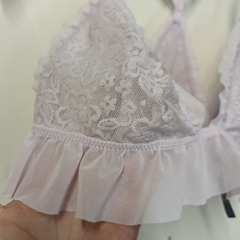 Aerie Lilac Purple Lace and Chiffon Triangle Bralette Racer back S